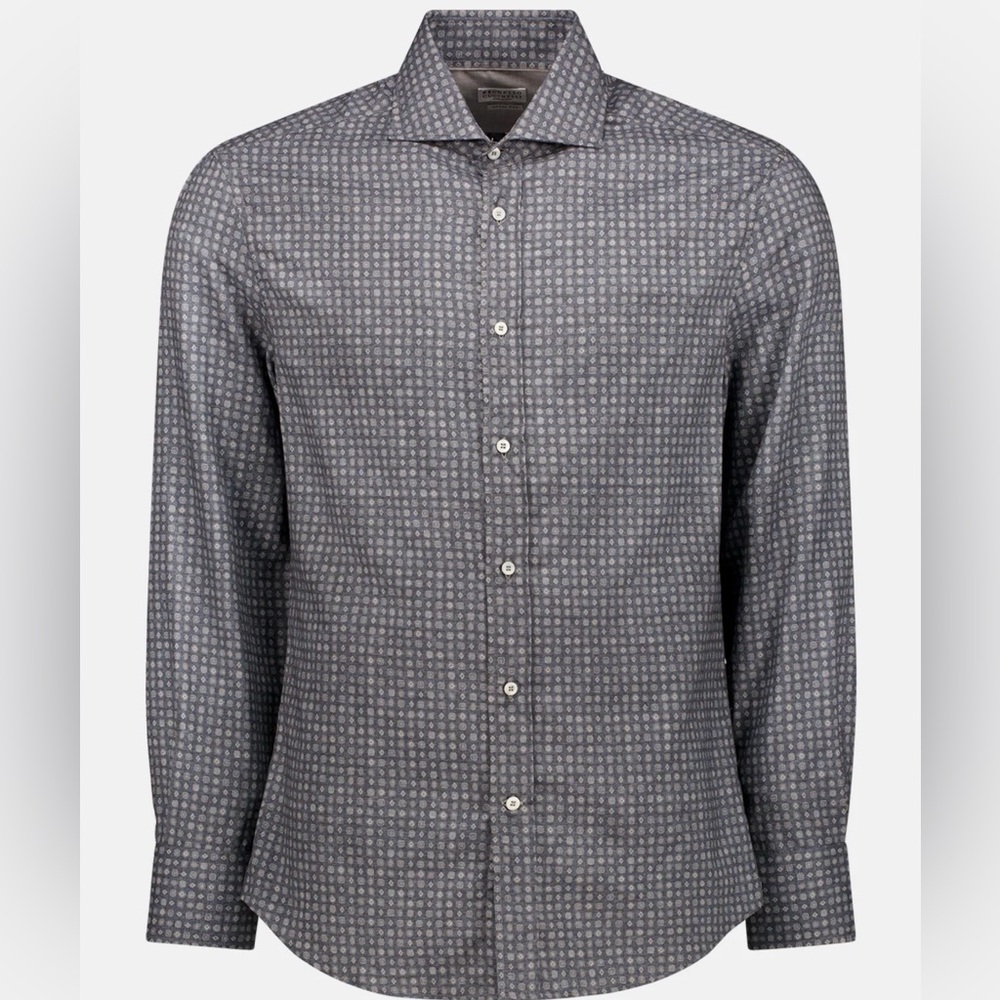 Brunello Cucinelli Geometric Print Slim Fit Shirt
